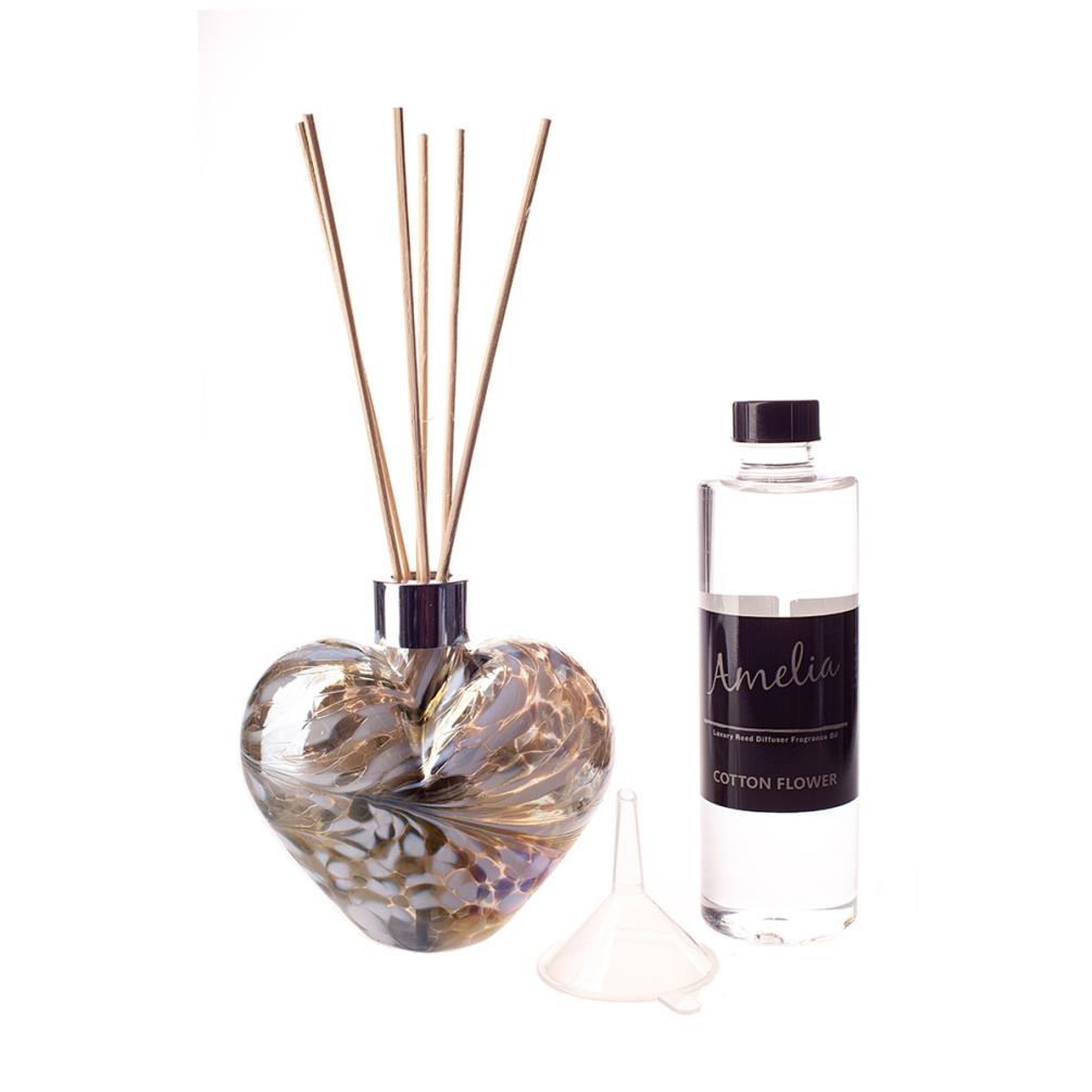 Amelia Art Glass Silver & Pearl White Heart Reed Diffuser Gift Set  £35.99